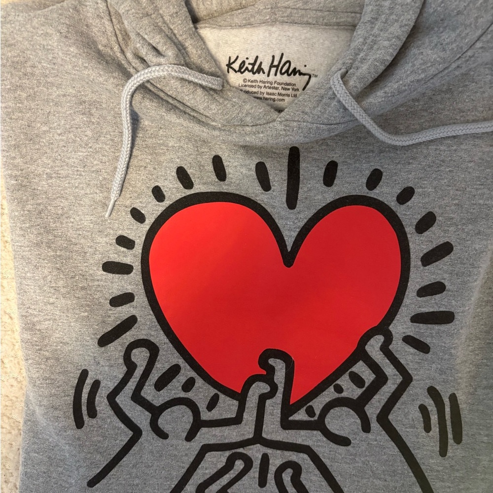 Keith Haring Gray Hoodie with Red Heart Design